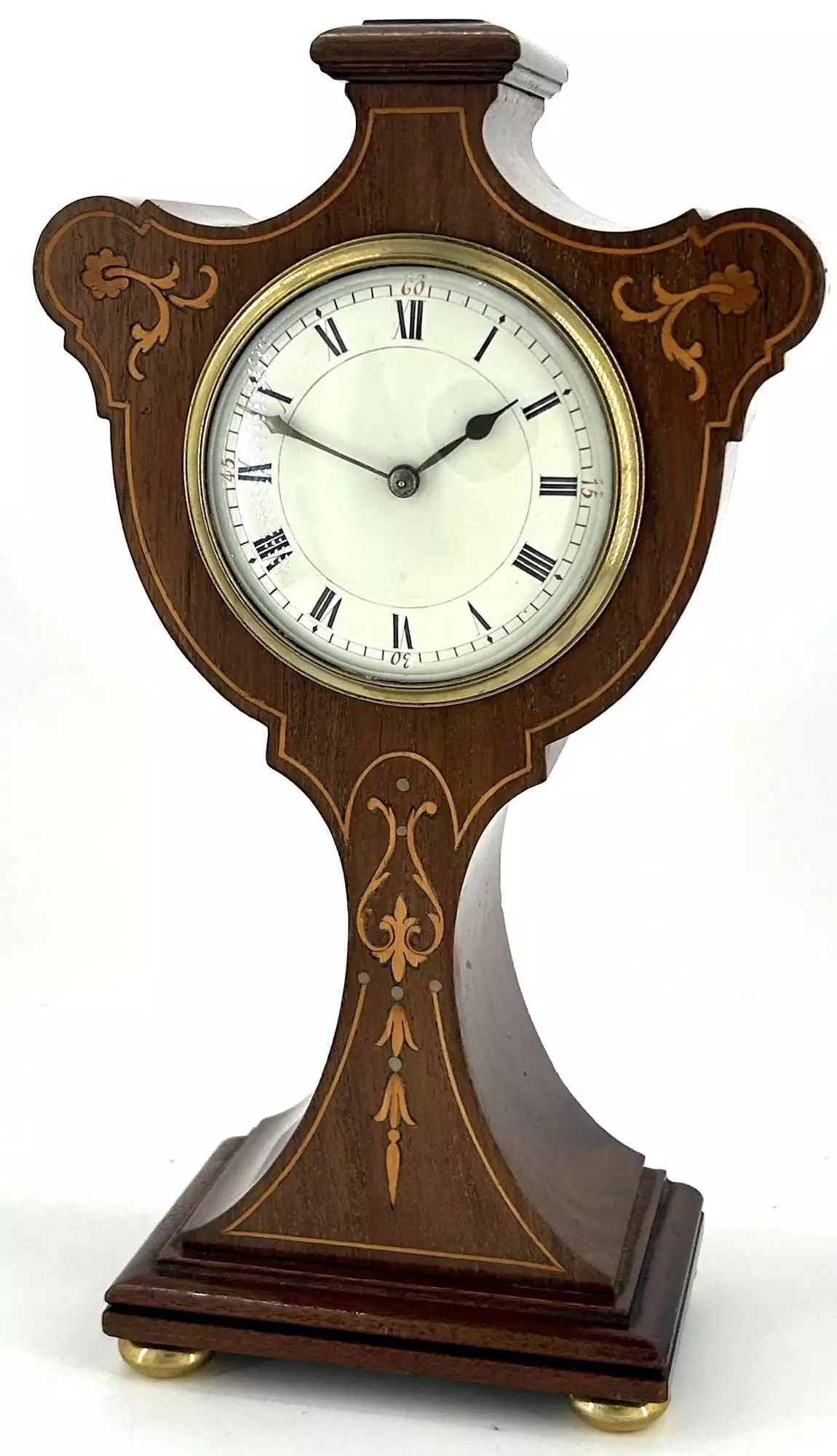 Antique Edwardian Balloon Inlaid Mantel Clock C1905, view 3
