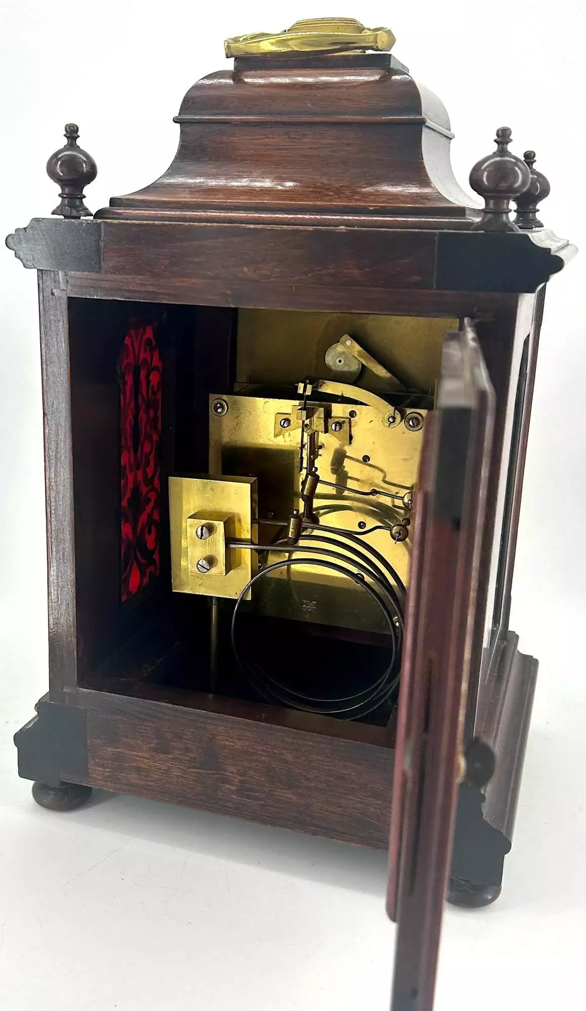 Wonderful Carved and inlaid Mahogany case Mantel Clock, ca1890, view 2