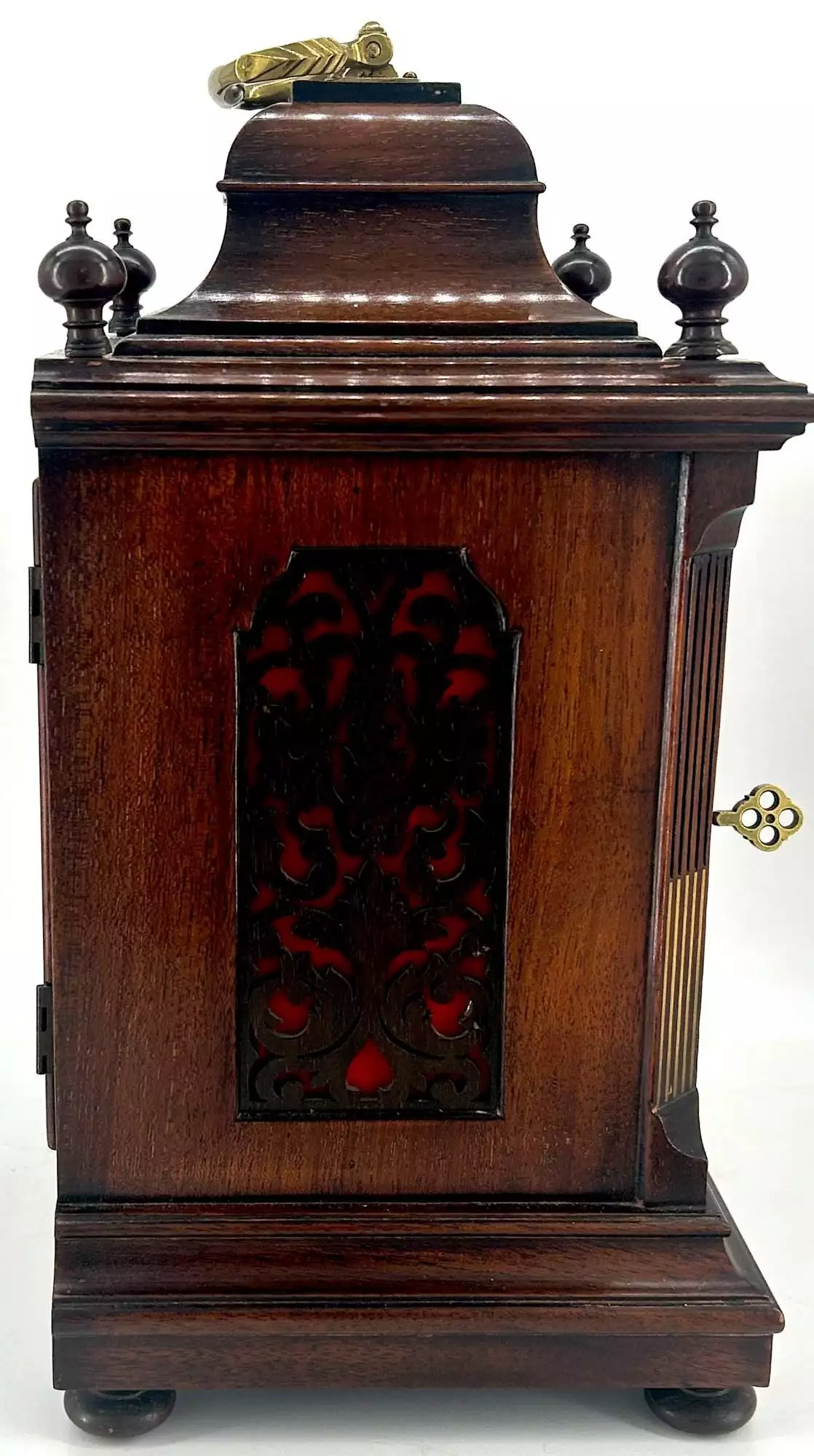 Wonderful Carved and inlaid Mahogany case Mantel Clock, ca1890, view 4