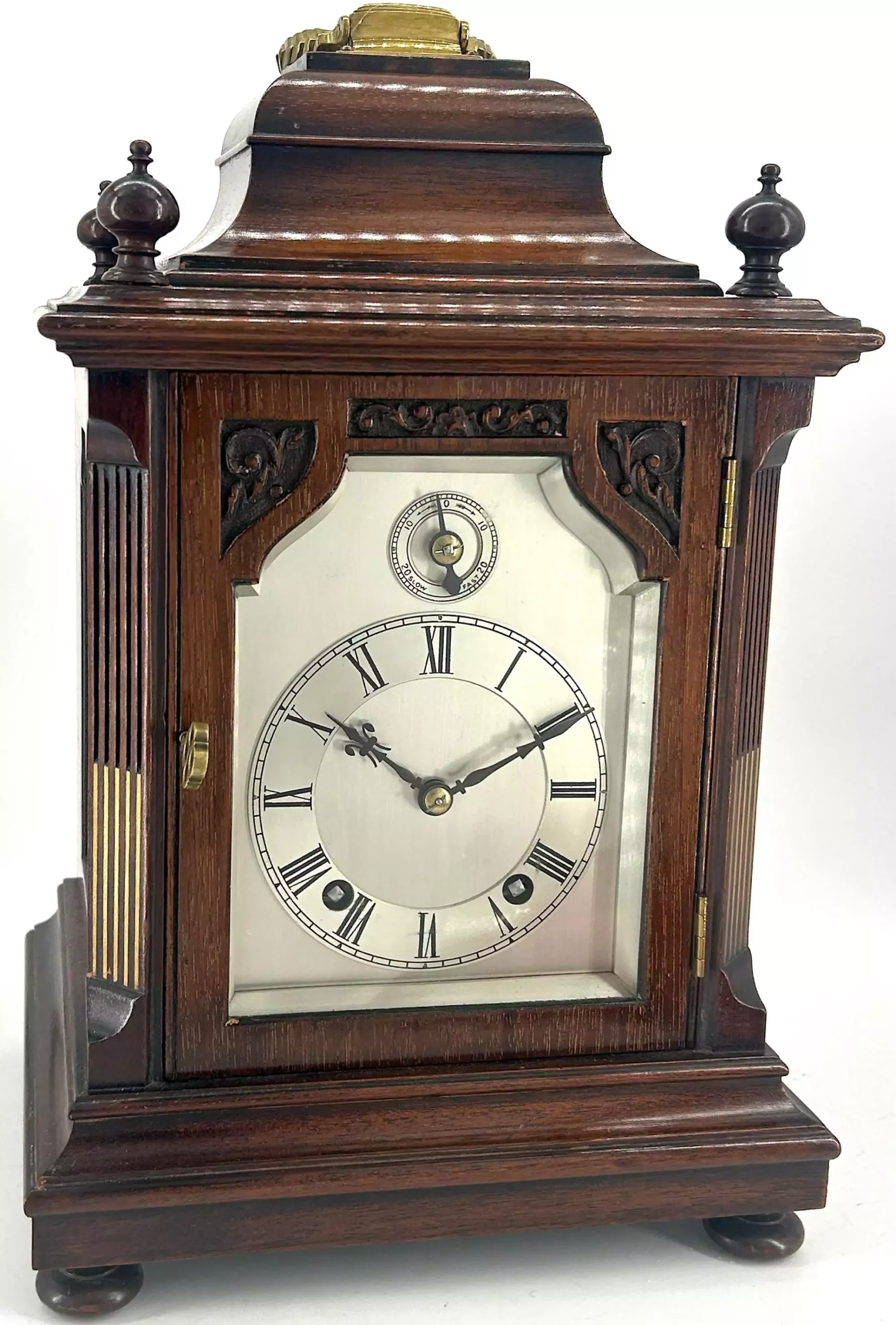 Wonderful Carved and inlaid Mahogany case Mantel Clock, ca1890, view 5