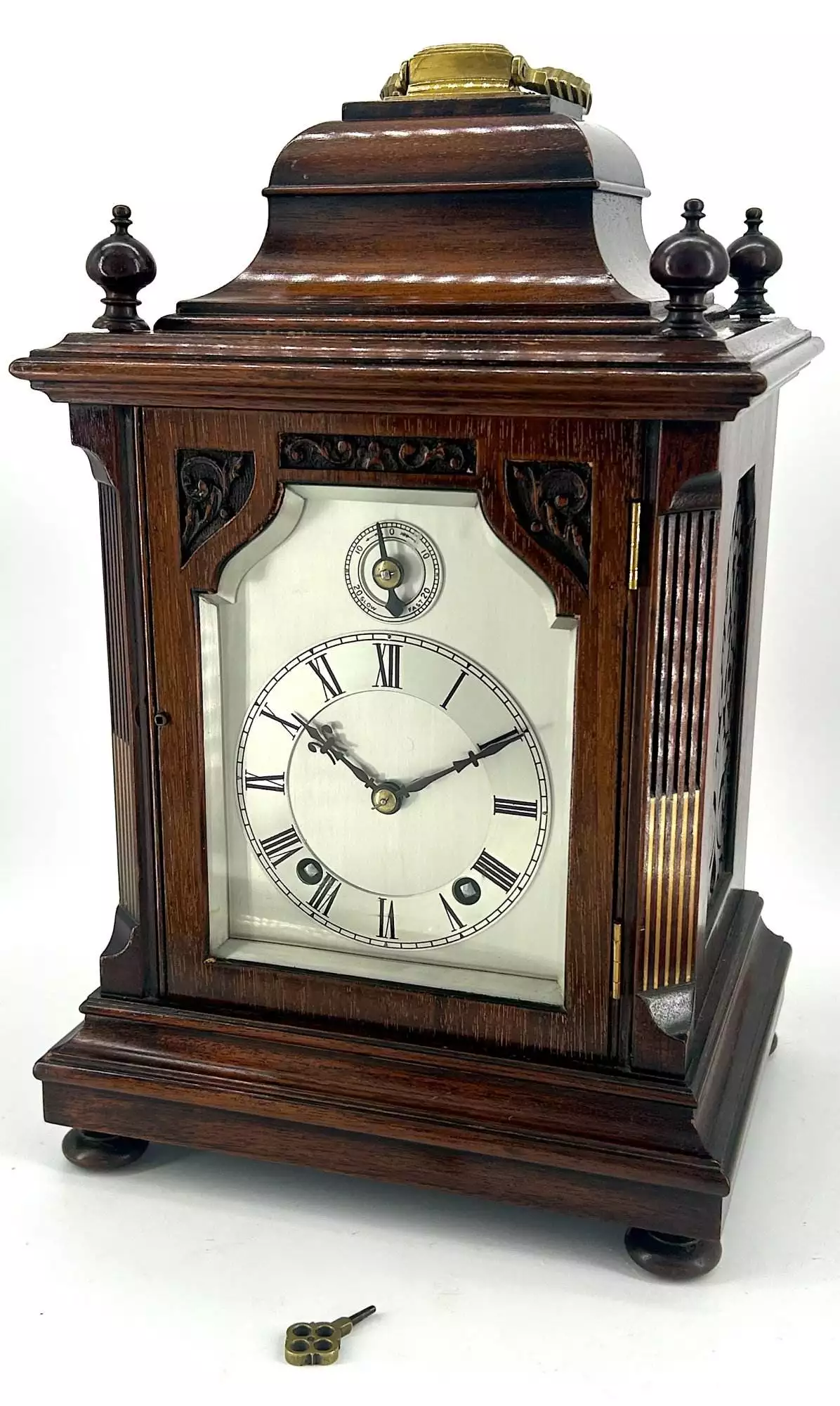 Wonderful Carved and inlaid Mahogany case Mantel Clock, ca1890