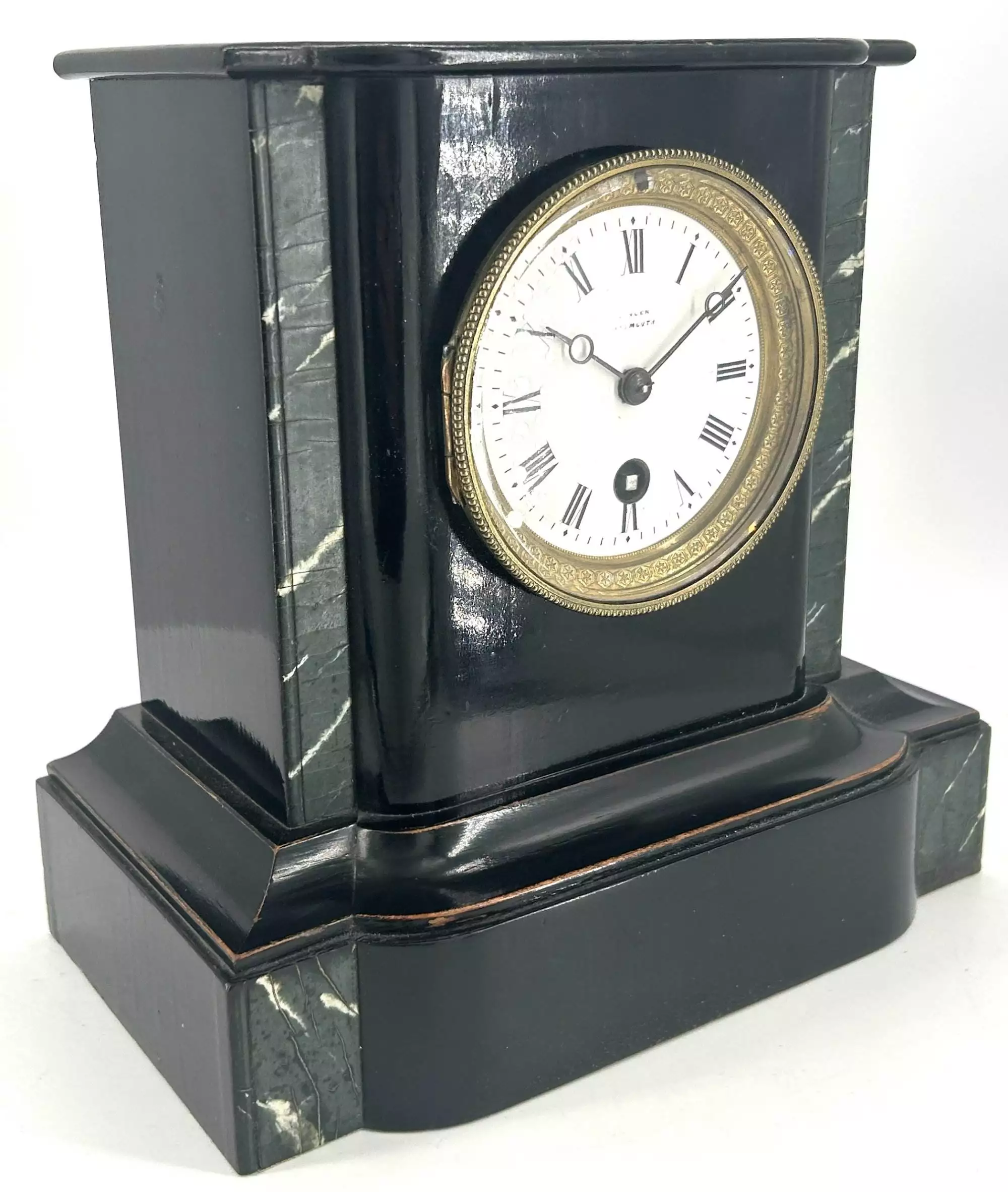 Wonderful French Art Nouveau Inspired Brass inlaid Mantle Clock - ca1890, view 13