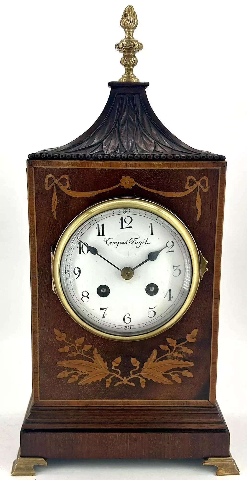 Wonderful French Art Nouveau Inspired Brass inlaid Mantle Clock - ca1890, view 12