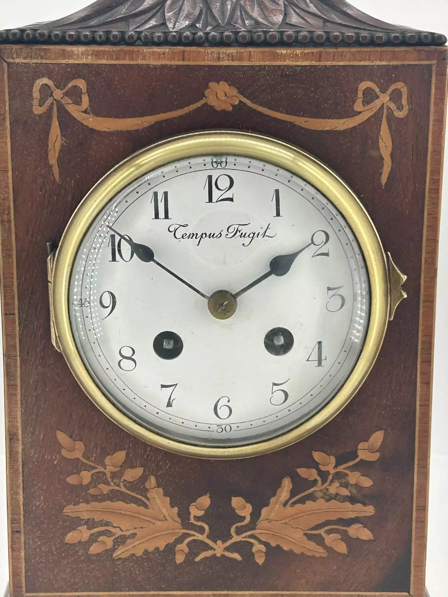 Wonderful French Art Nouveau Inspired Brass inlaid Mantle Clock - ca1890, view 10