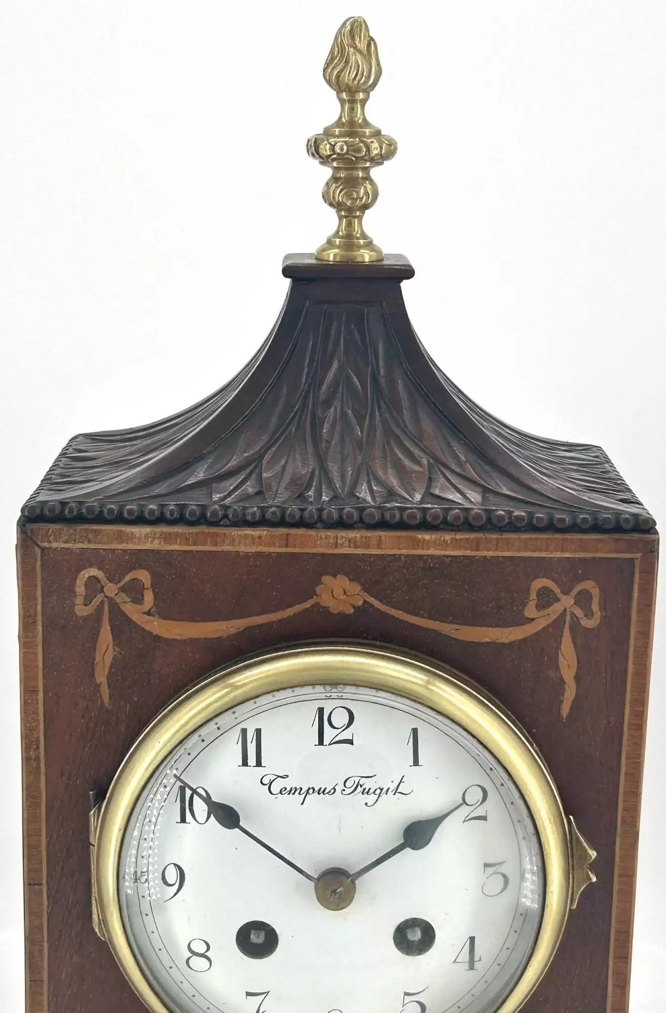 Wonderful French Art Nouveau Inspired Brass inlaid Mantle Clock - ca1890, view 9
