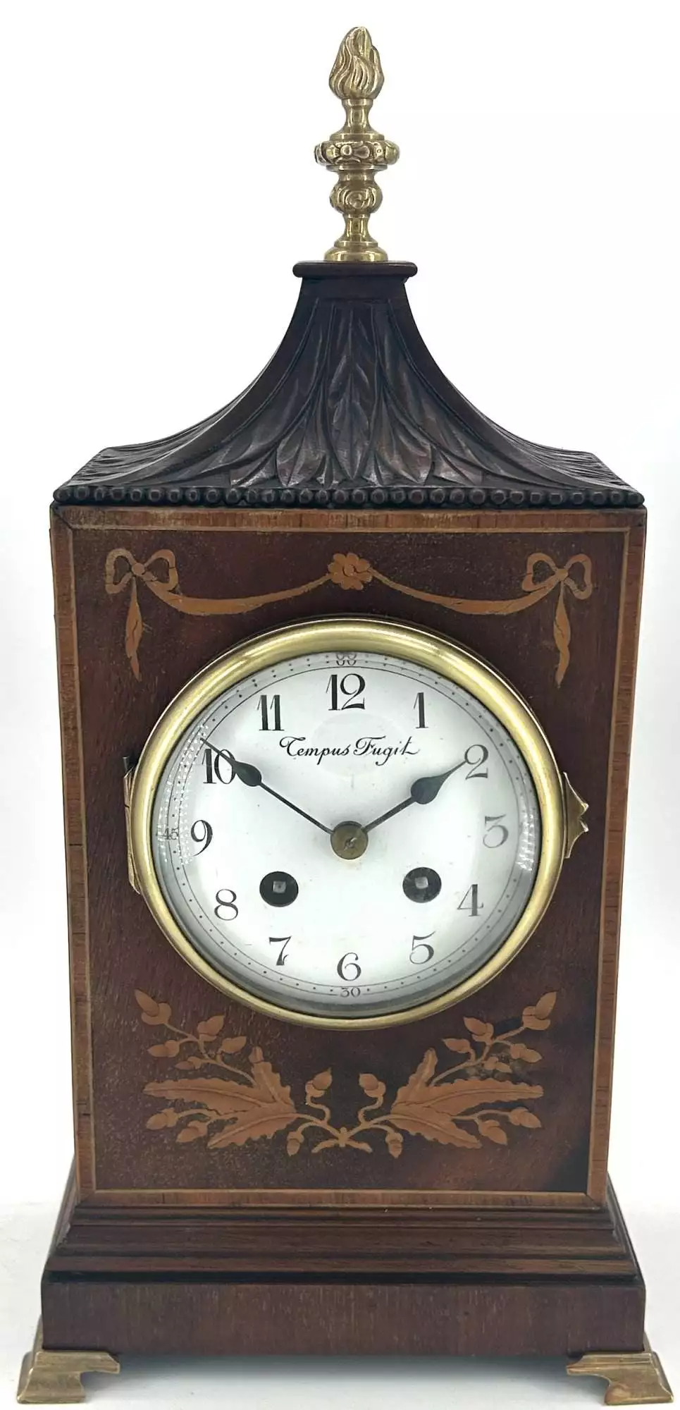 Wonderful French Art Nouveau Inspired Brass inlaid Mantle Clock - ca1890, view 8