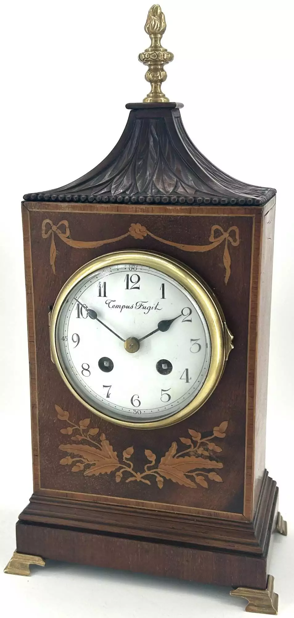 Wonderful French Art Nouveau Inspired Brass inlaid Mantle Clock - ca1890, view 7