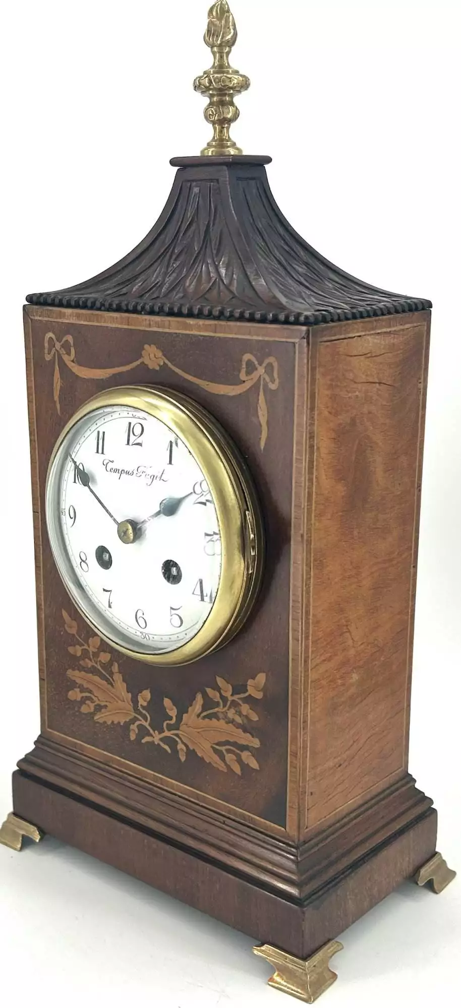 Wonderful French Art Nouveau Inspired Brass inlaid Mantle Clock - ca1890, view 6