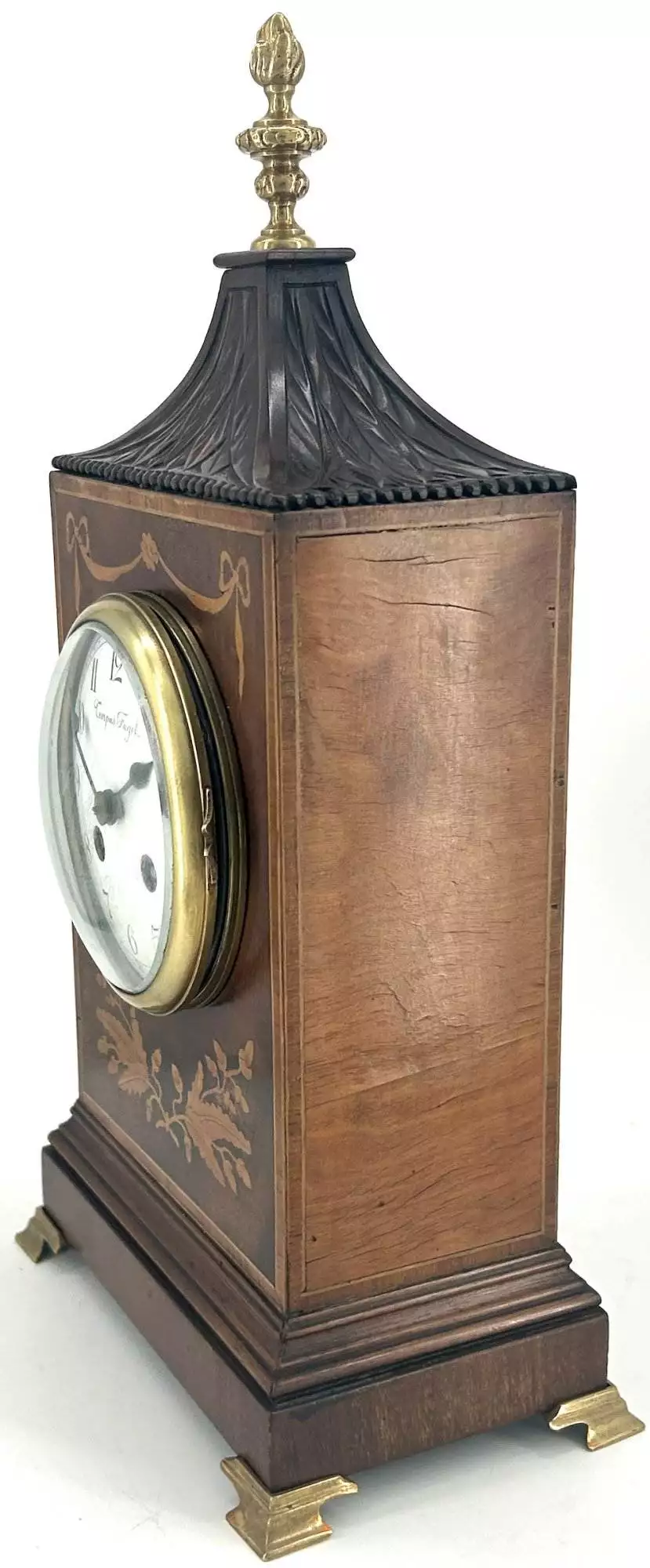 Wonderful French Art Nouveau Inspired Brass inlaid Mantle Clock - ca1890, view 5