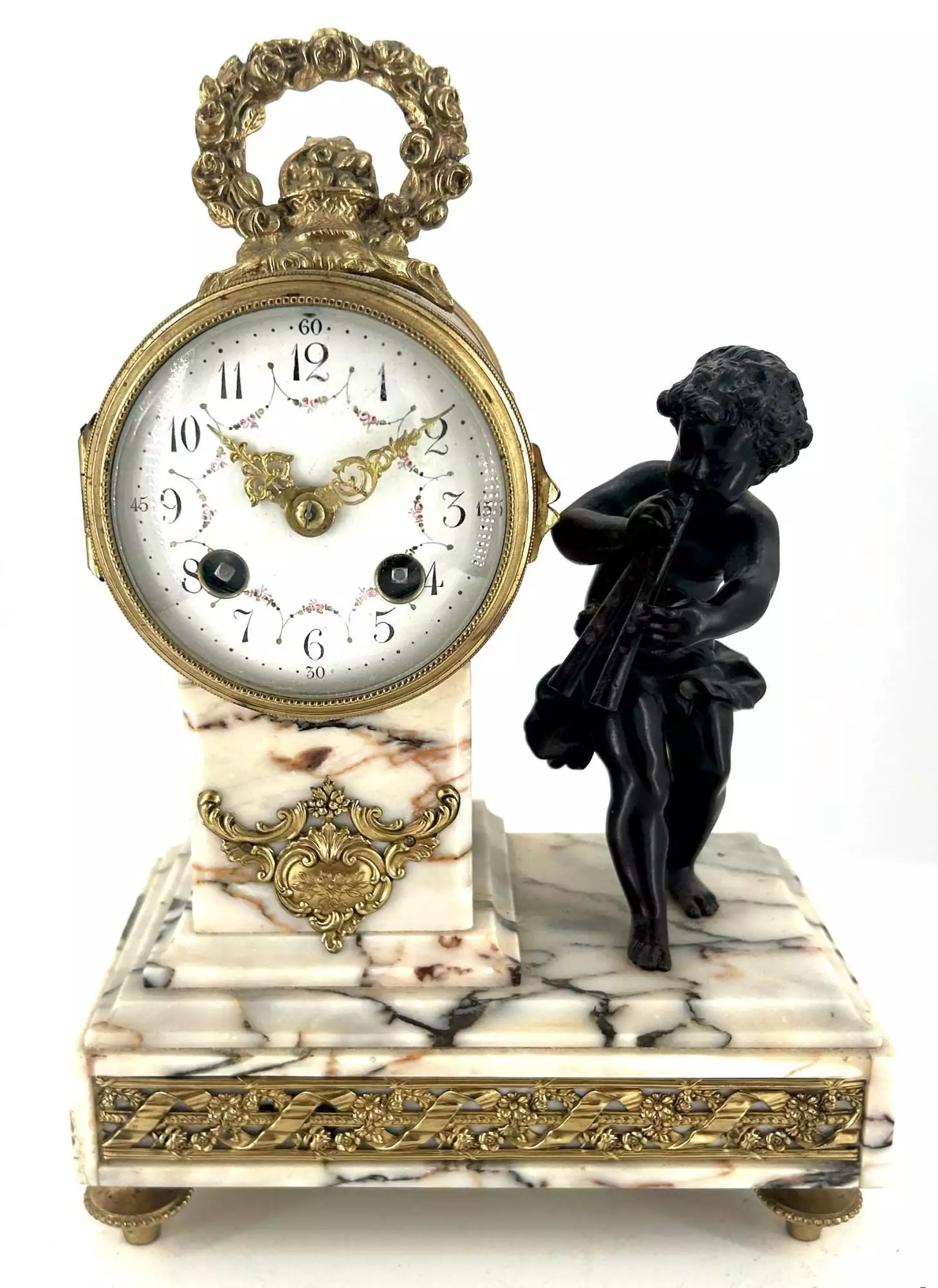 Rare Victorian Antique French Champleve figural Boulle Mantel Clock C1860, view 12