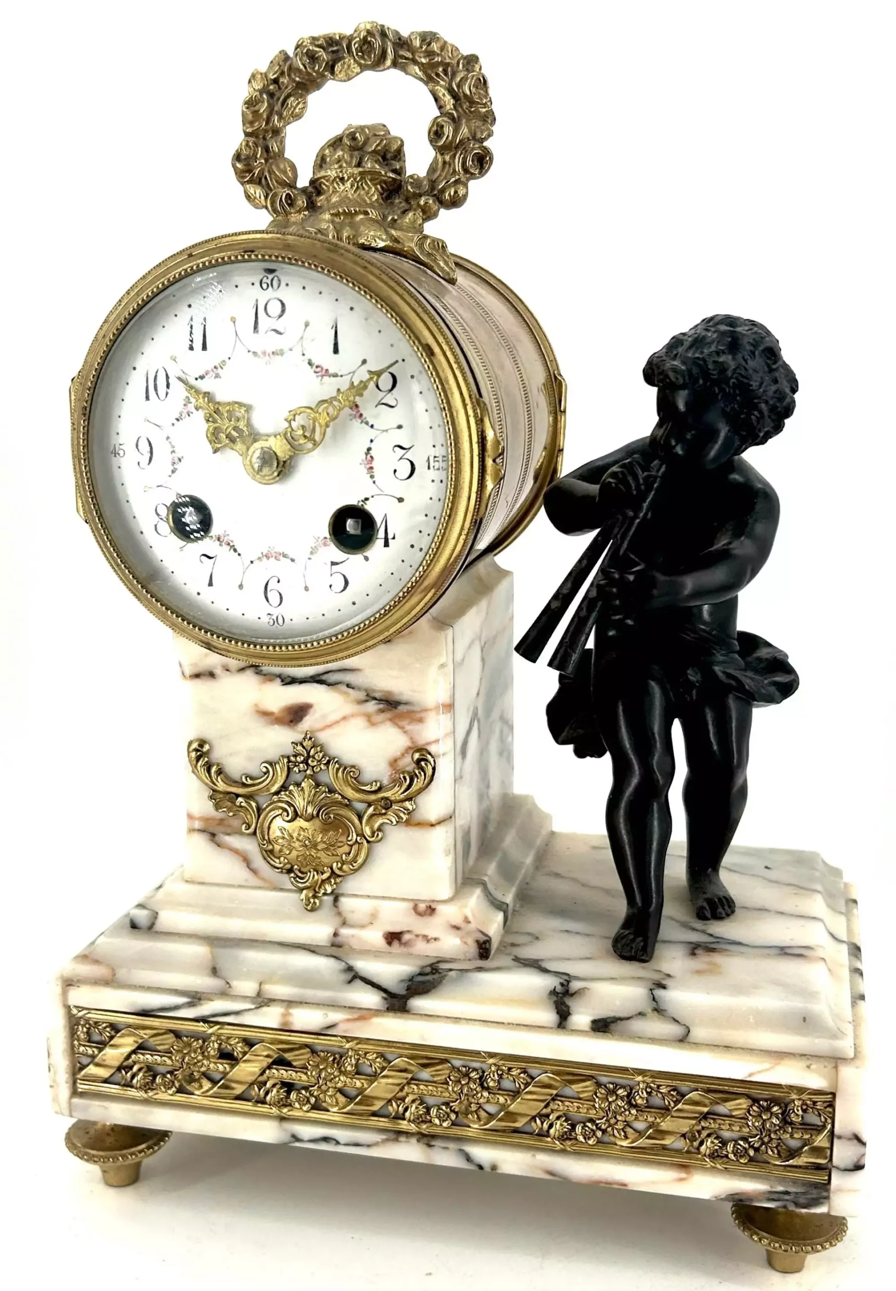 Rare Victorian Antique French Champleve figural Boulle Mantel Clock C1860, view 13