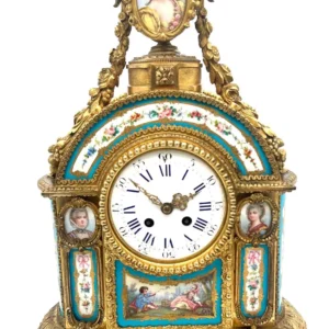 Stunning French Victorian Sevres ormolu 8 day mantel Clock, CA 1850, view 2