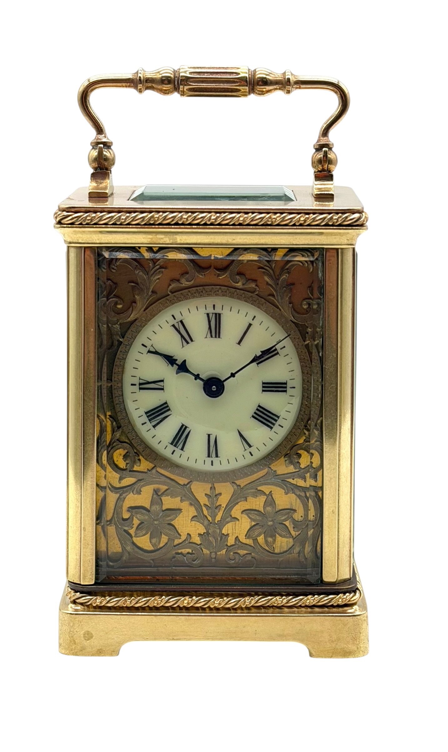 Fine Antique French Mantel Carriage Clock c.1890 Fret Work Panels Arabic Numerals - Image 13