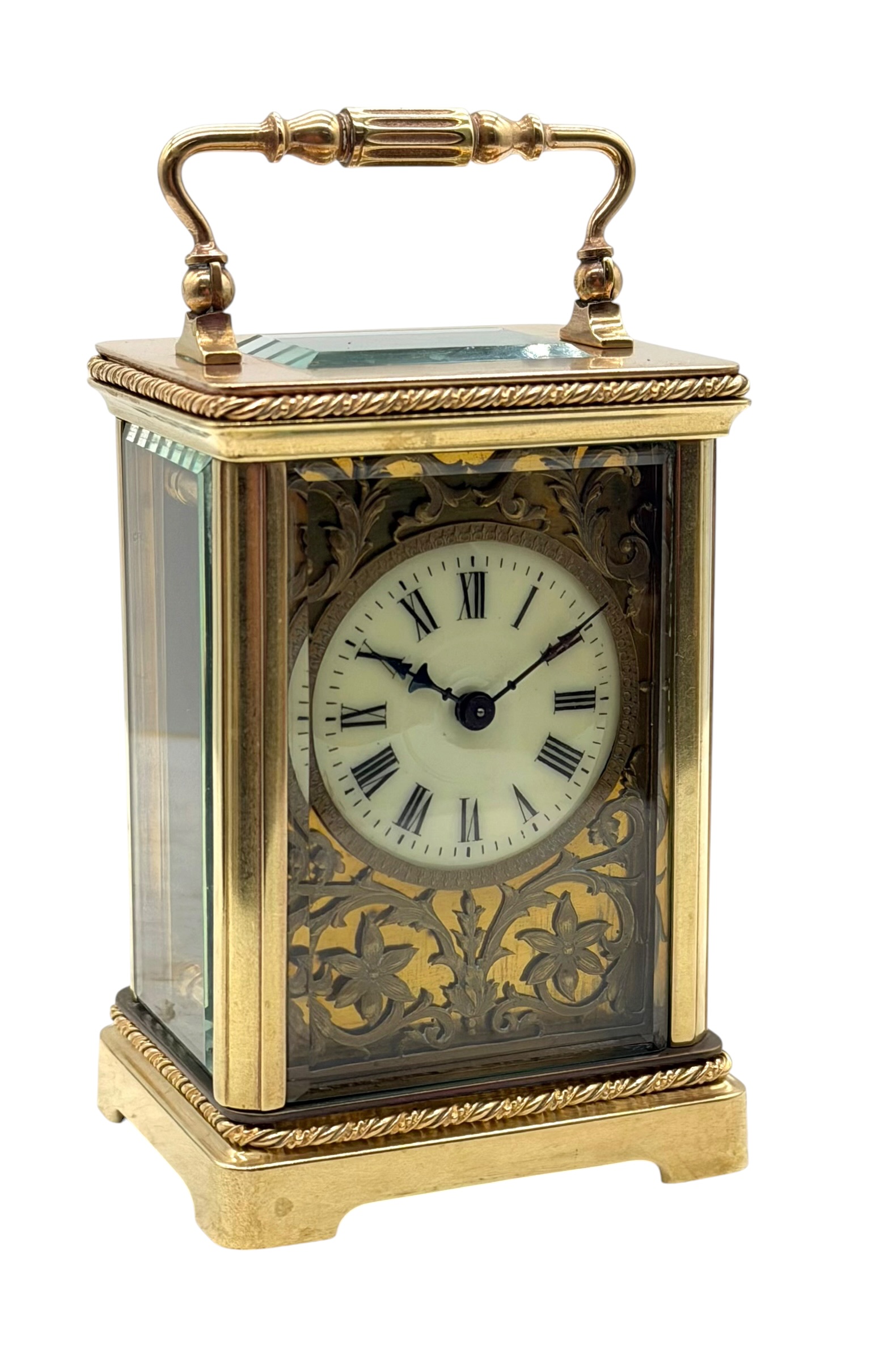 Fine Antique French Mantel Carriage Clock c.1890 Fret Work Panels Arabic Numerals - Image 12