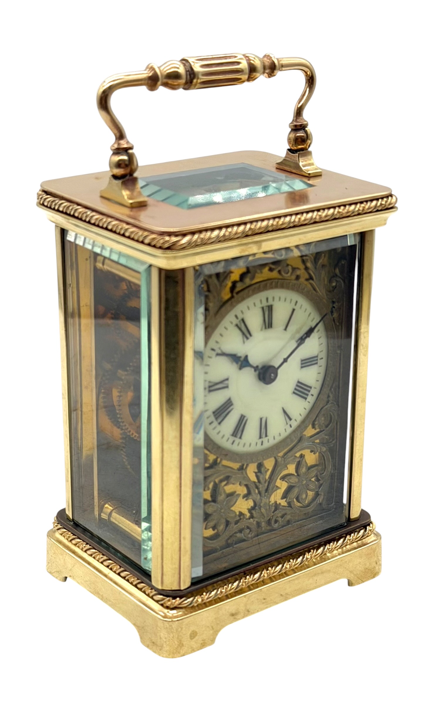 Fine Antique French Mantel Carriage Clock c.1890 Fret Work Panels Arabic Numerals - Image 11