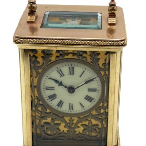 Fine Antique French Mantel Carriage Clock c.1890 Fret Work Panels Arabic Numerals